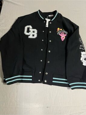 H&M Carebears Black Varsity Bomber Jacket Womens Size Small NWT
